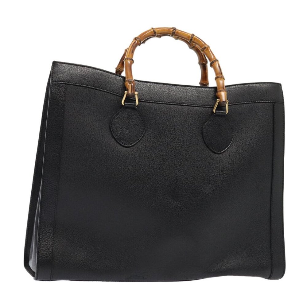 GUCCI Bamboo Hand Bag Leather Black Gold